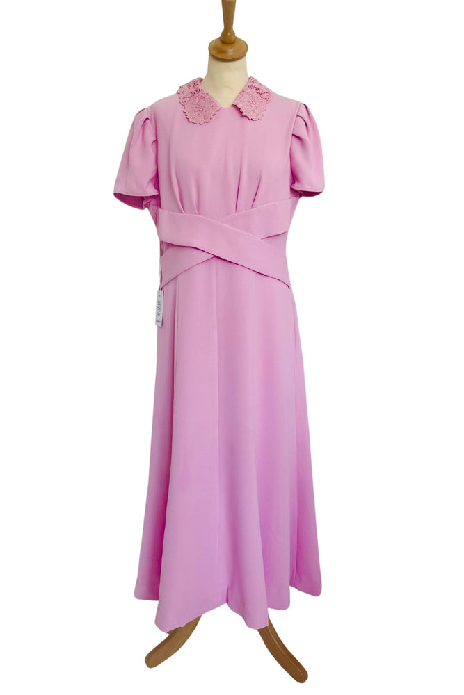 Lace Collar Crepe Midi Dress Size 14 - New with Tags