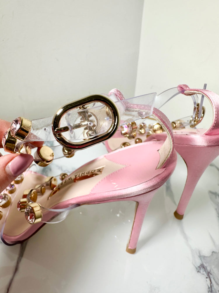 Pink Gem Satin Heels Size 5 - New with Box