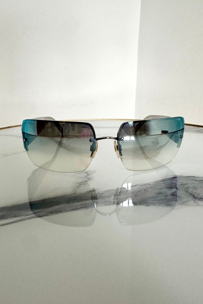 Blue Tinted Rhinestone Sunglasses - Preloved