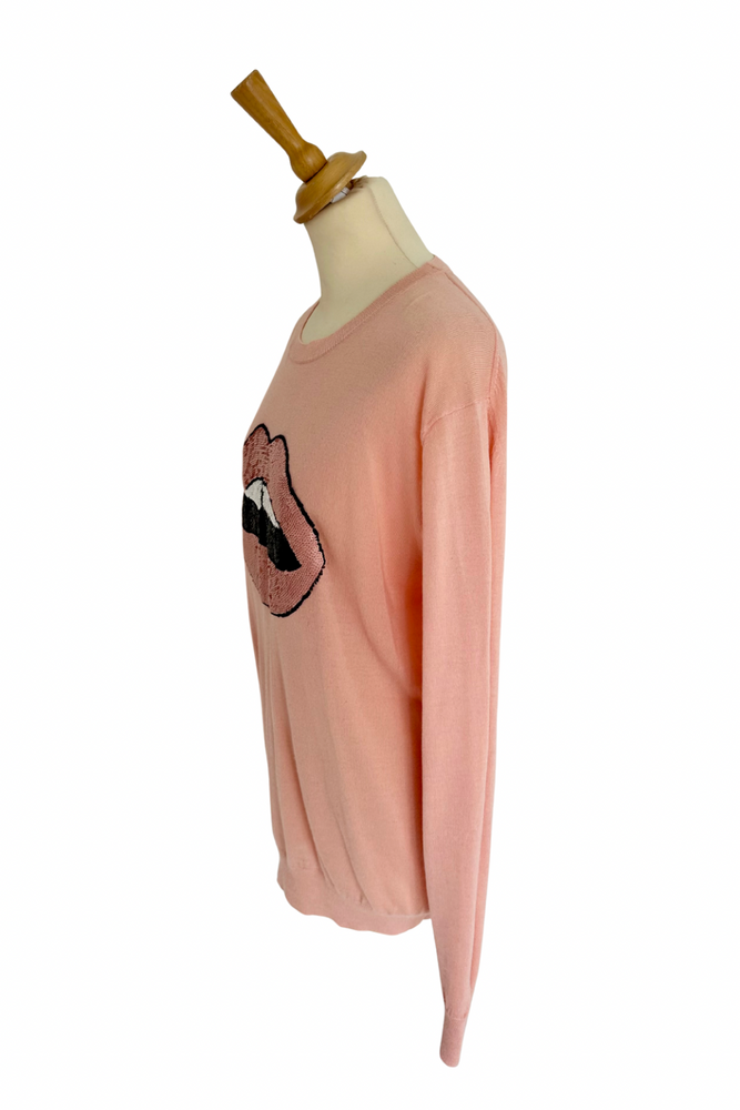 Pink 'Lips' Merino Sweater Size L (UK 14) - Preloved