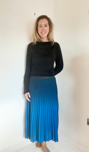 Striped Pleated Midi Skirt Size UK 8/10 - Preloved