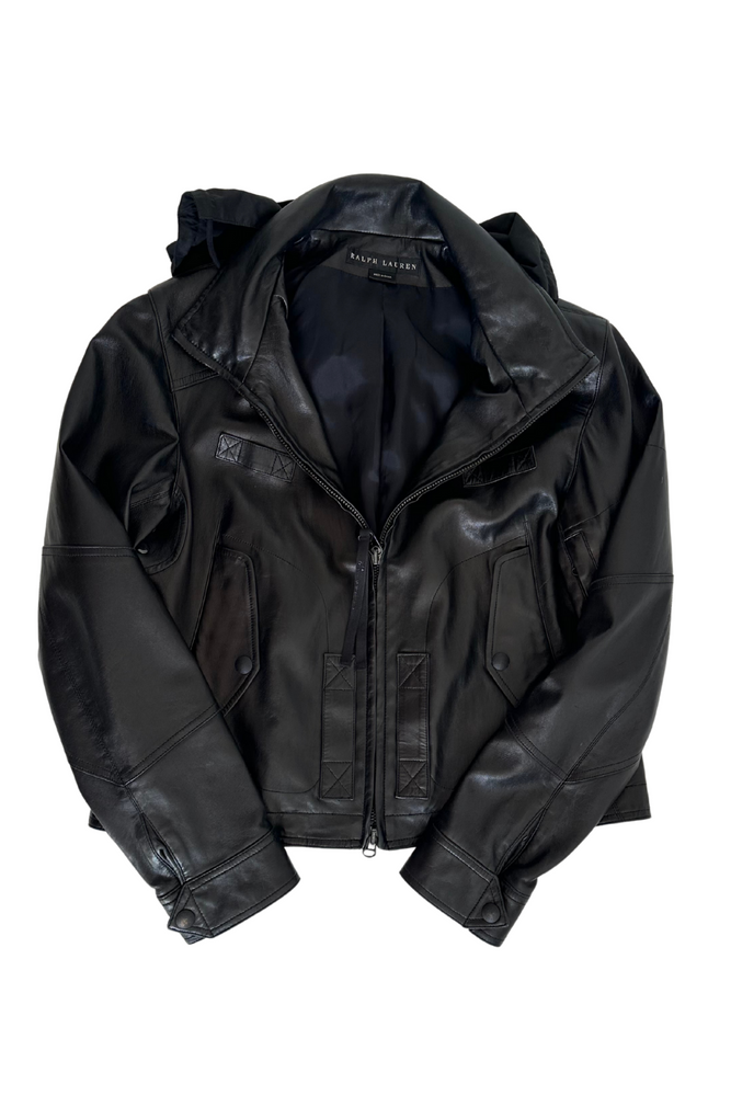 Black Leather Biker Jacket Size 12 - Preloved