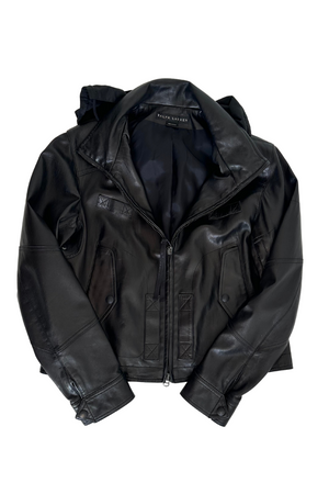 Black Leather Biker Jacket Size 12 - Preloved