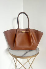 'New York' Tan Leather Shoulder Tote Bag - New