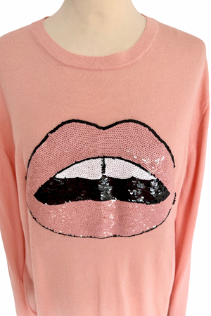 Pink 'Lips' Merino Sweater Size L (UK 14) - Preloved