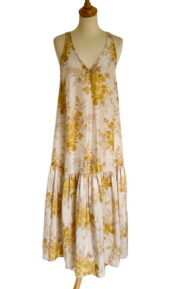 Silk Floral Midi Dress Size UK XS - Preloved