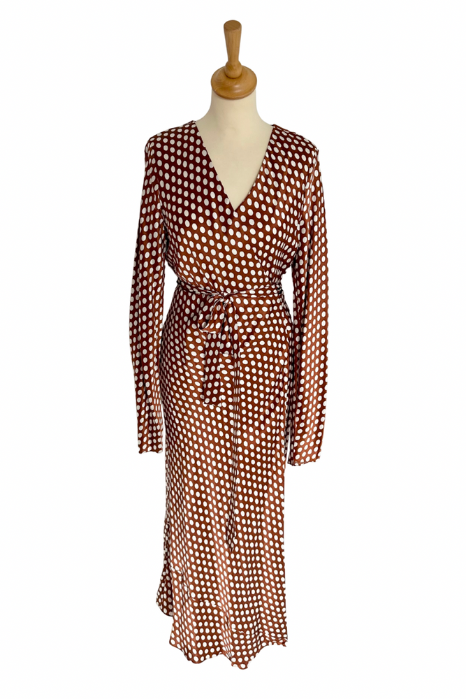 Wrap Silk Spotted Midi Dress Size 12 - New with Tags