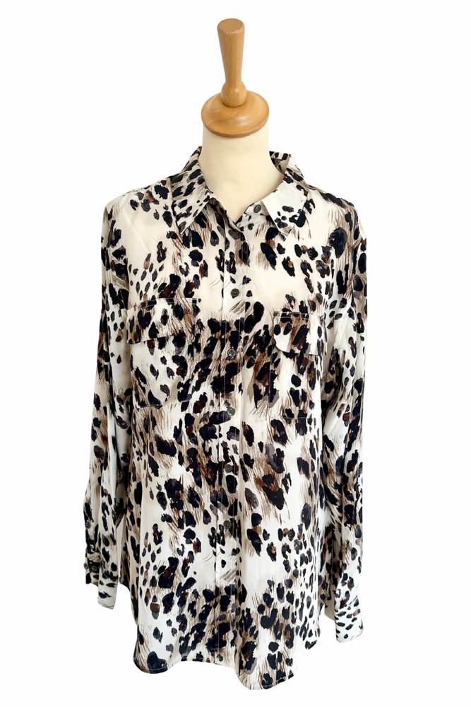 Animal Print Silk Blouse Size Large - Preloved