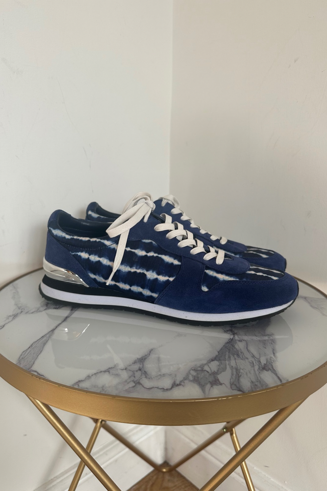 Blue 'Tie Dye' Mesh and Suede Trainers Size UK 9 - Preloved