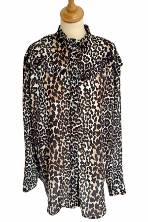 Leopard Print Frill Blouse Size S - Preloved