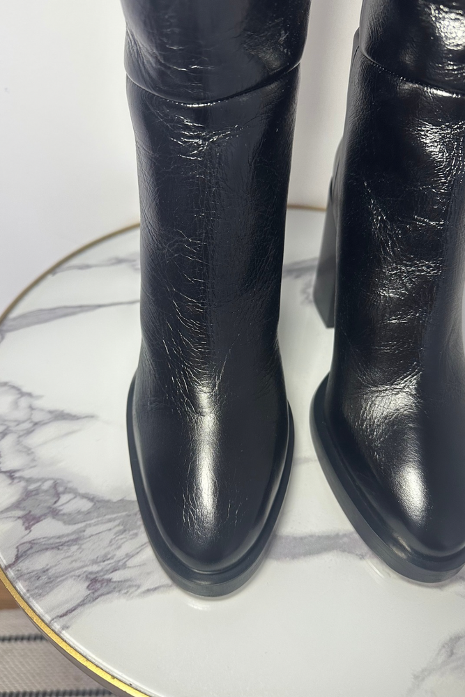 Knee High Crinkled Leather Boots Size 36 - New with Box