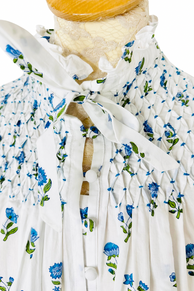 White / Blue Floral Blouse Size M - BNWT