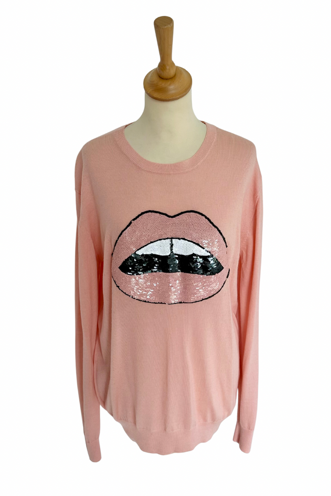 Pink 'Lips' Merino Sweater Size L (UK 14) - Preloved