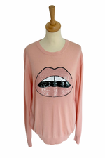 Pink 'Lips' Merino Sweater Size L (UK 14) - Preloved