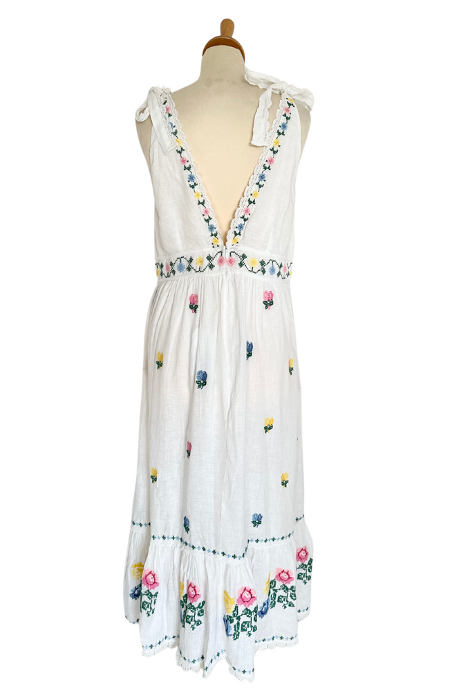 Embroidered Floral Linen Midi Dress Size M - BNWT