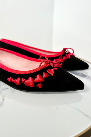 Red Love Heart Suede Ballet Flats Size 6.5 - New