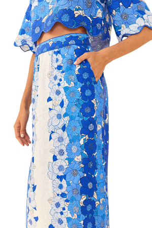 Blue Floral Linen Midi Skirt Size M - BNWT