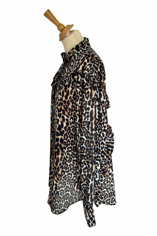 Leopard Print Frill Blouse Size S - Preloved