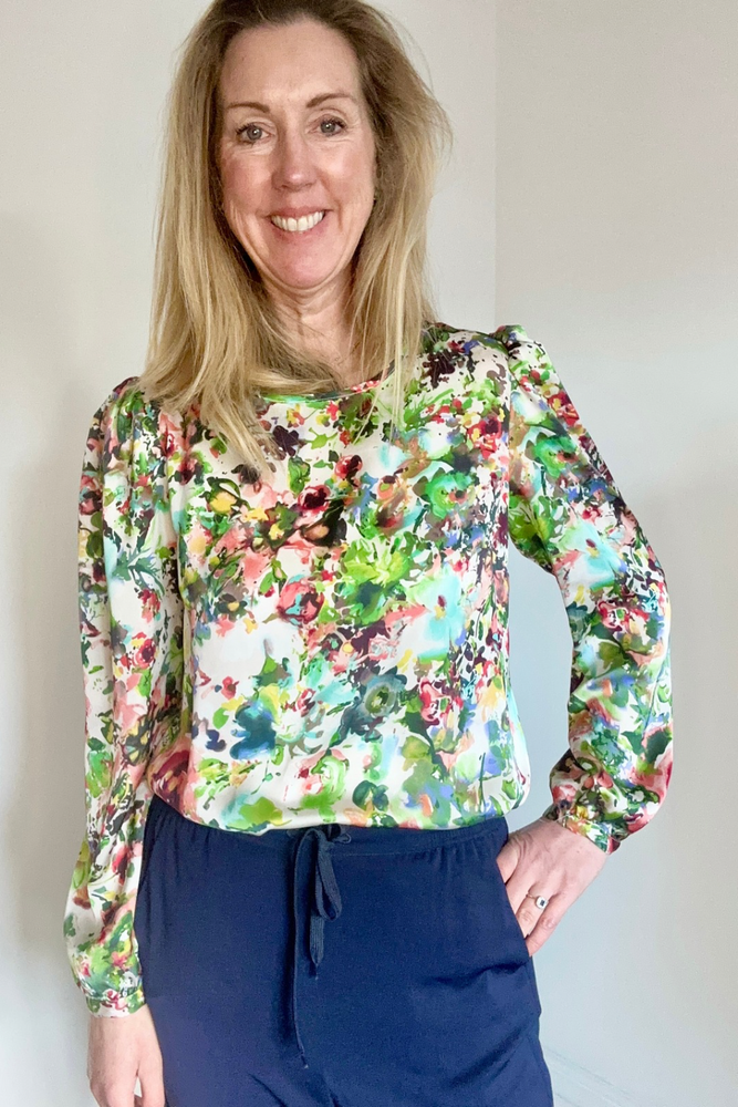 Floral Satin Blouse Size 14 - Preloved