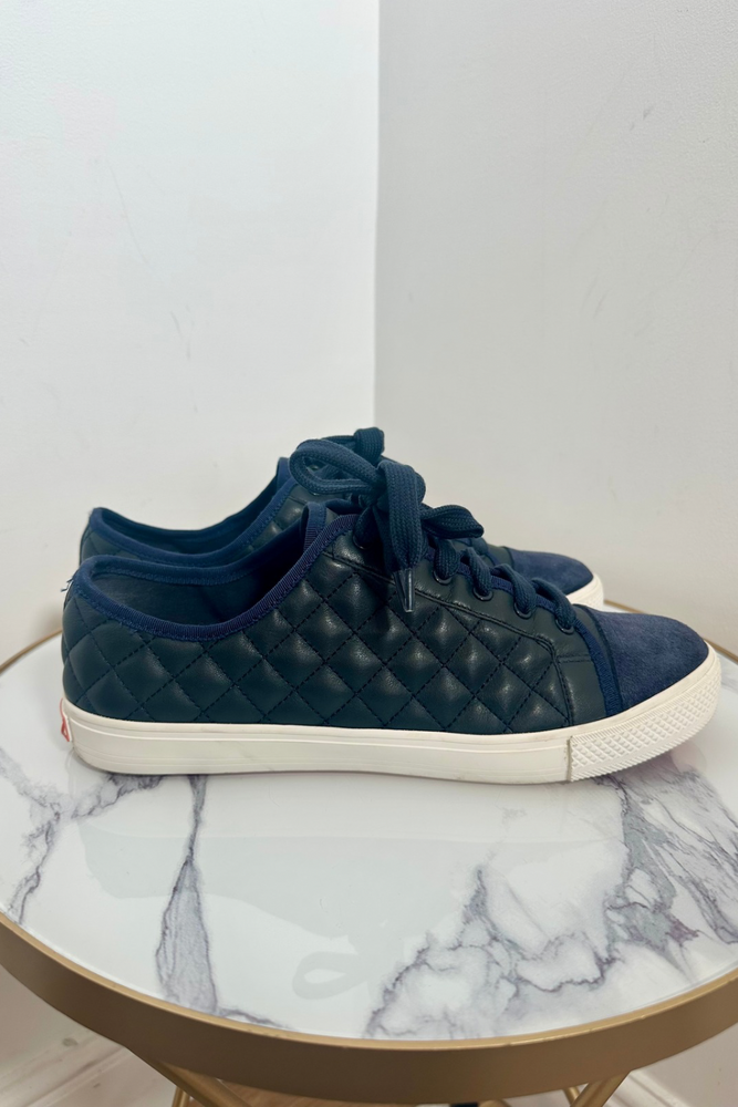 Navy Leather Quilted Trainers Size UK 9 - Preloved