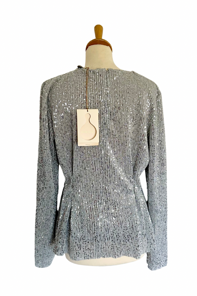 Silver Sequin Peplum Top Size M - BNWT