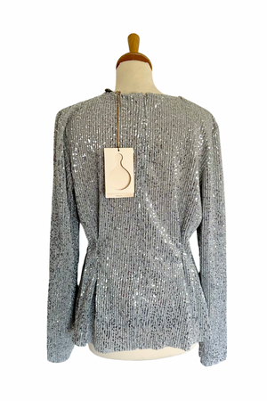 Silver Sequin Peplum Top Size M - BNWT