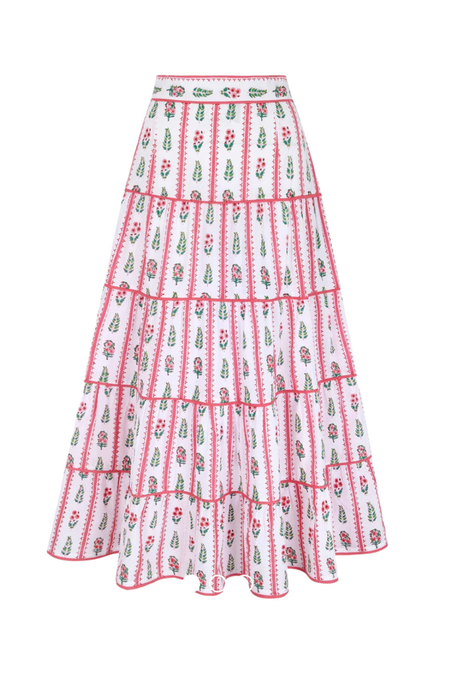 White / Pink Floral Midi Skirt Size L - BNWT