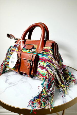Knitted Fringe Multi colour Tote Bag - BNWT