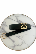 Black Double 'S' logo Leather Belt Size 80 cm - Preloved
