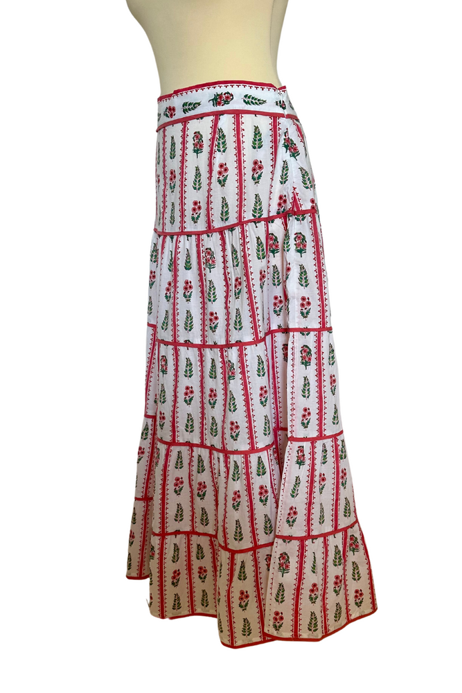 White / Pink Floral Midi Skirt Size L - BNWT