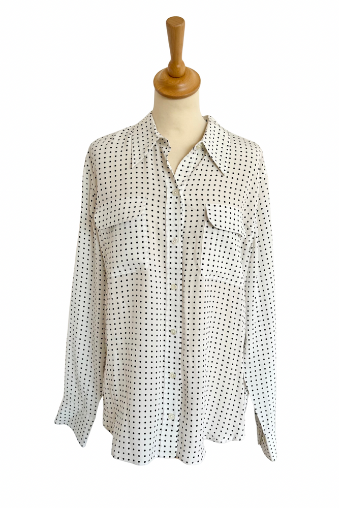 Polka Dot Print Silk Blouse Size X Large - Preloved