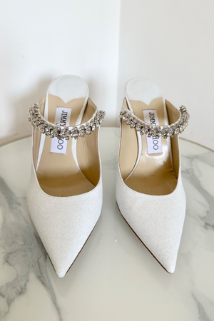 
            
                Load image into Gallery viewer, White Glitter Embellished Mules Size 36 - Preloved
            
        
