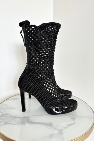 Black Woven Fabric / Leather Boots Size 39 or 40 - BNWT