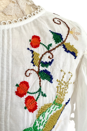 White Cotton Blouse with Embroidery Size S or M - BNWT