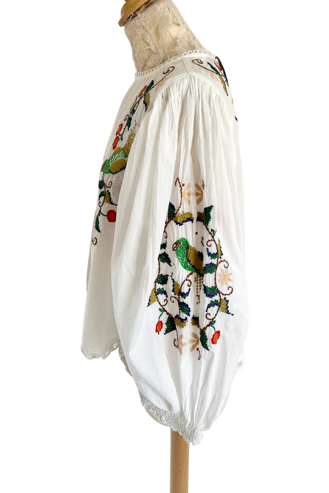 White Cotton Blouse with Embroidery Size S or M - BNWT