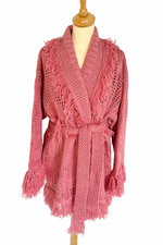 Fringed Belted Open Knit Cardigan Size M - BNWT