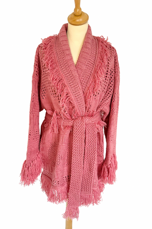 
            
                Load image into Gallery viewer, Fringed Belted Open Knit Cardigan Size M - BNWT
            
        